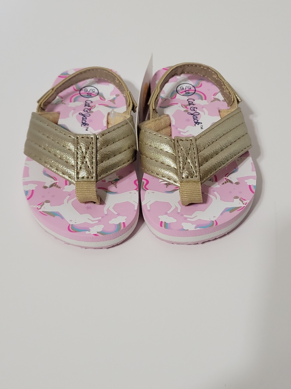 NWT Cat & Jack Toddler Girls Unicorn Flip Flop Sandals Gold Pink Size S 5/6